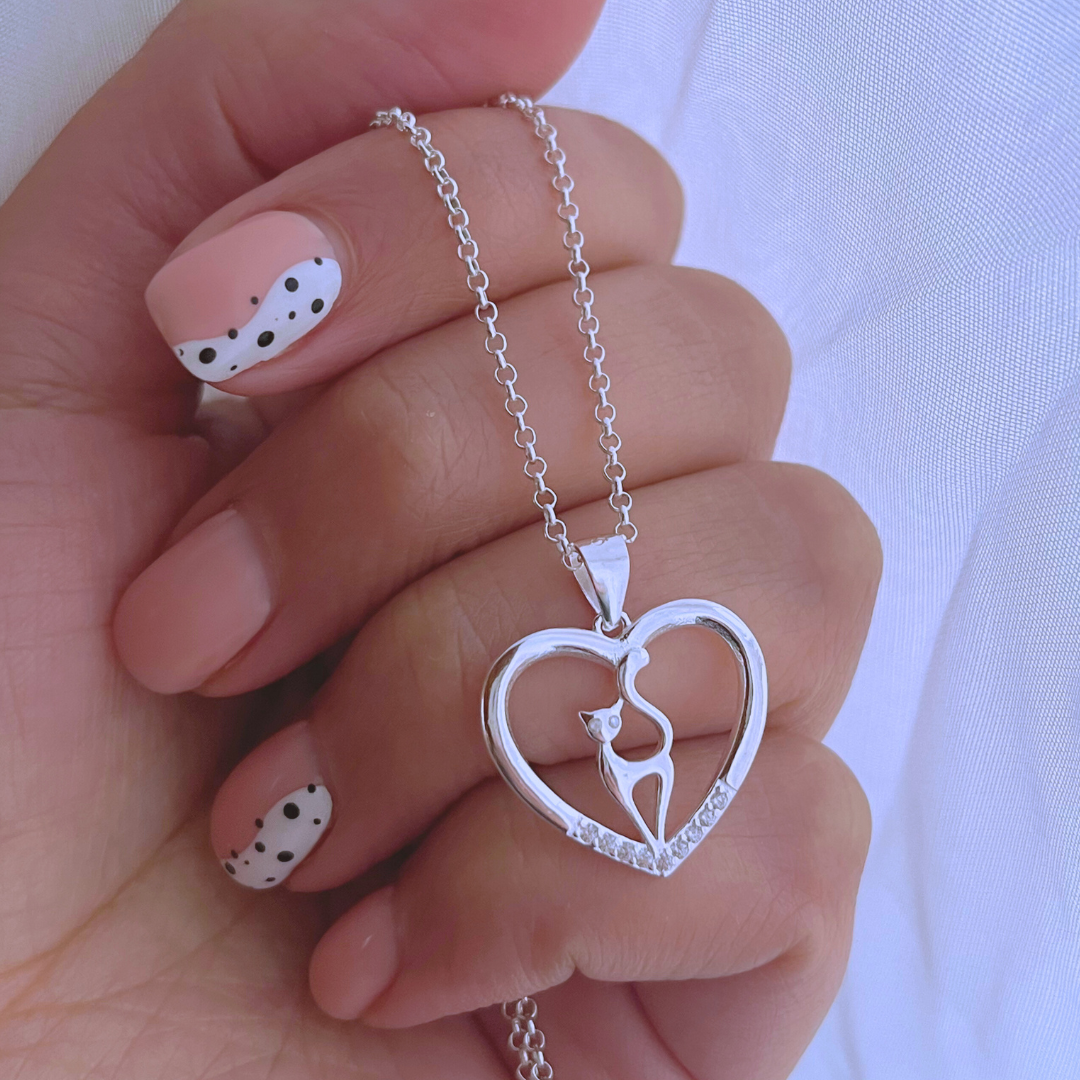 COLLAR CORAZÓN CIRCONES Y GATITO