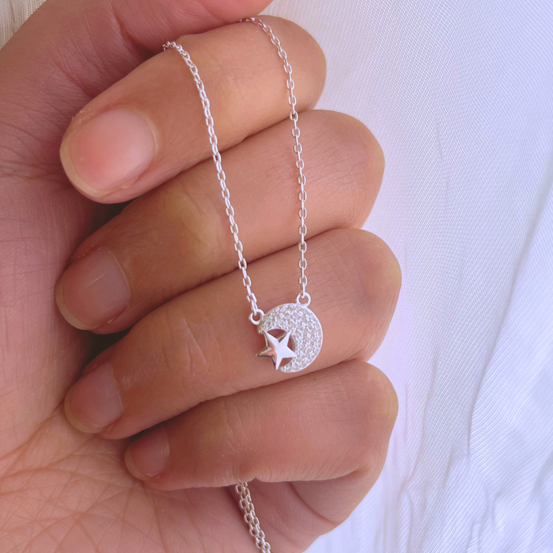 COLLAR ESTRELLA Y LUNA CIRCONES _ 45+3 CM