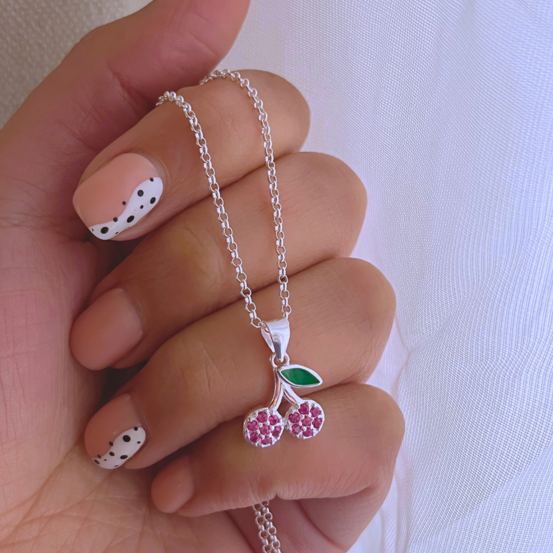 COLLAR CEREZAS CIRCONES MAGENTA
