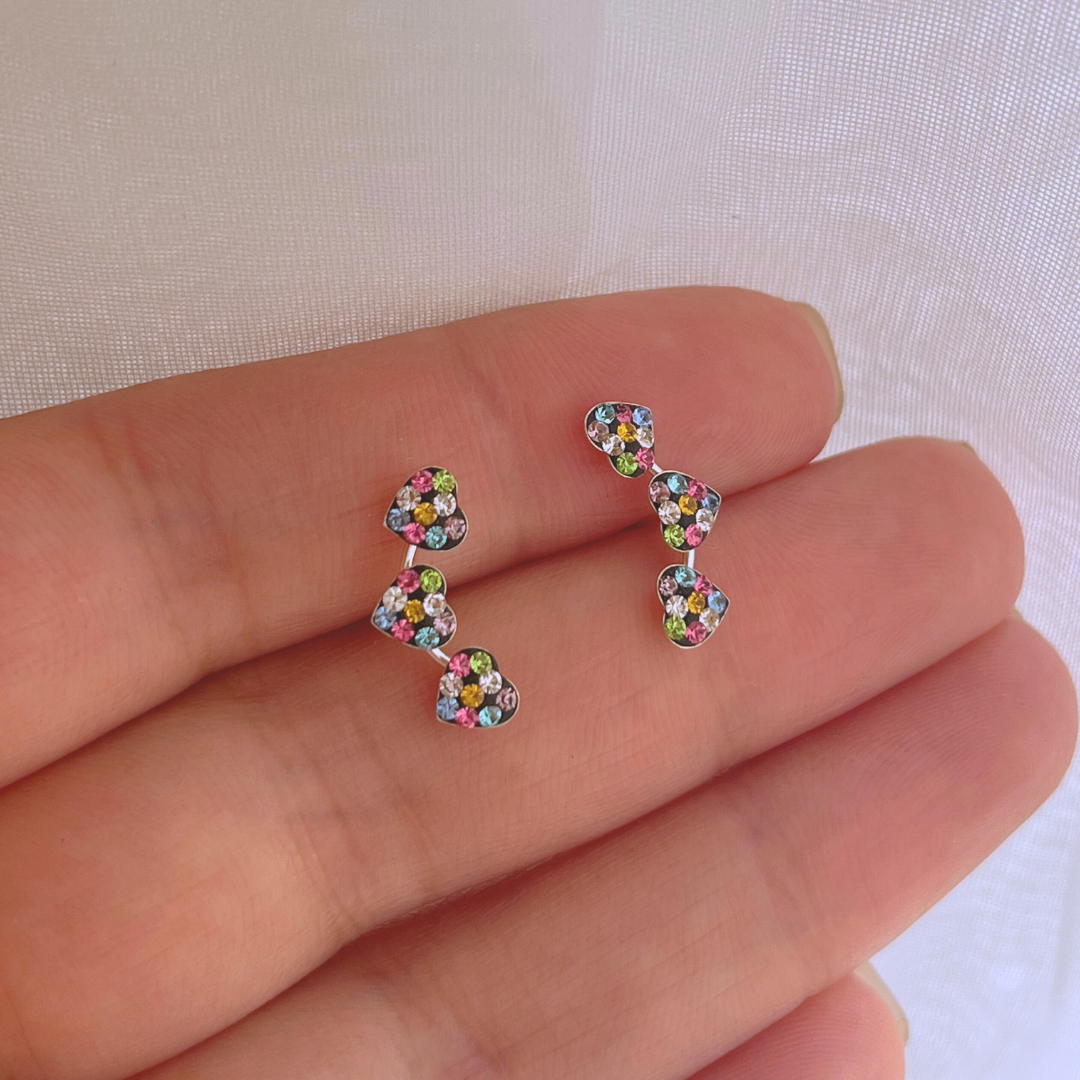 AROS TRÍO DE CORAZONES STRASS MULTICOLOR