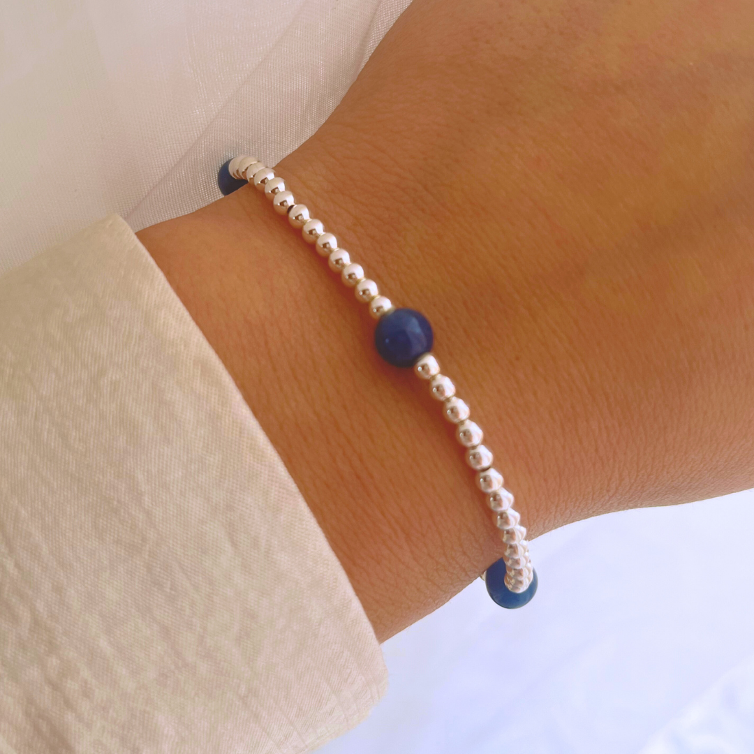 PULSERA ESFERAS Y PIEDRA LAPIZLAZULI
