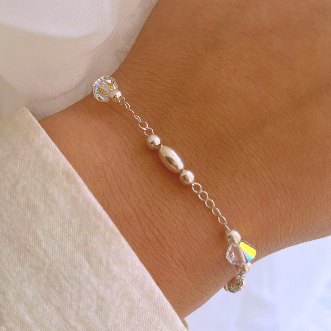 PULSERA ÓVALOS, ESFERAS Y CRISTALES