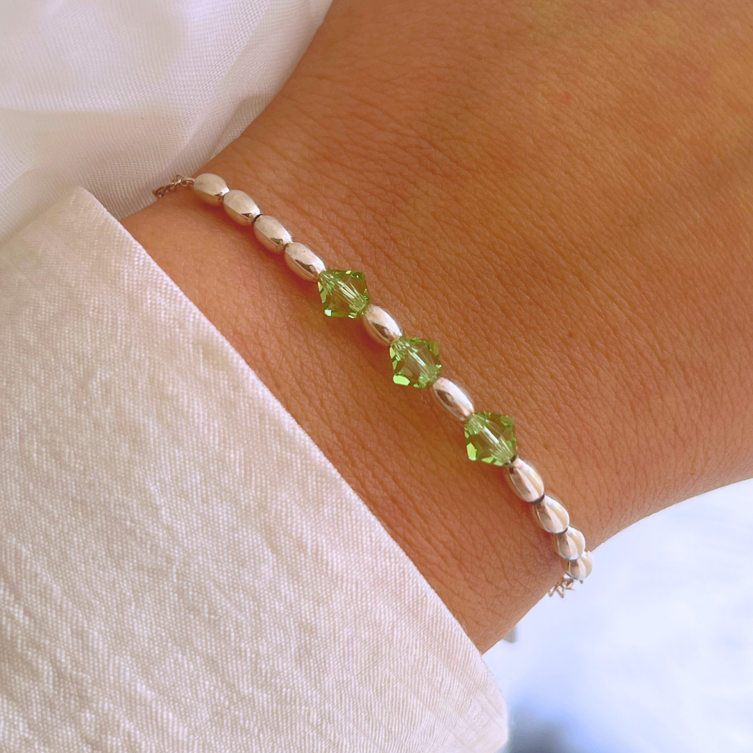 PULSERA ÓVALOS Y CRISTALES VERDES