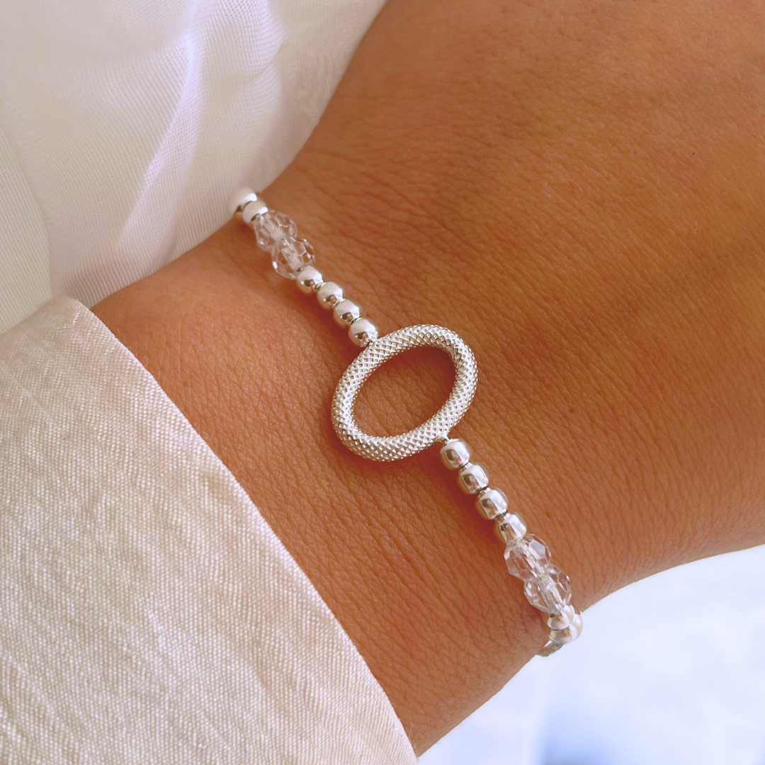 PULSERA ÓVALO FACETADO, ESFERAS Y CRISTALES