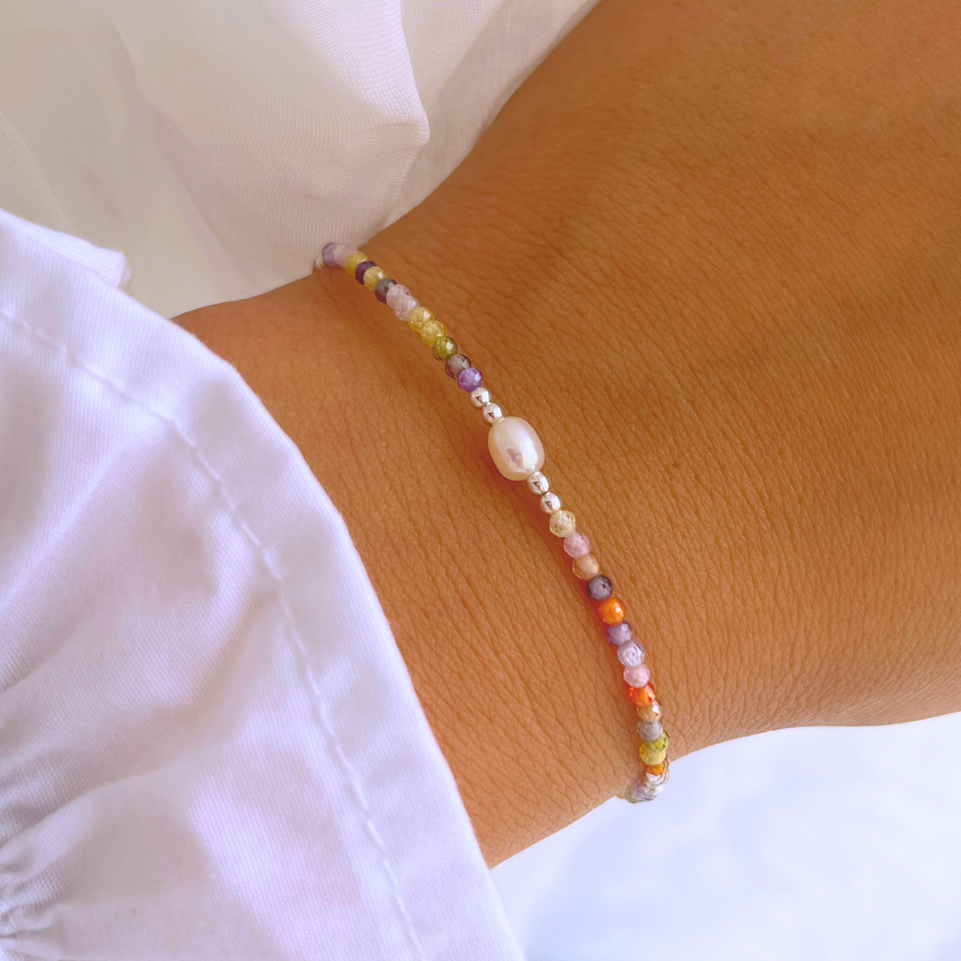 PULSERA CRISTALES MULTICOLOR Y PERLA