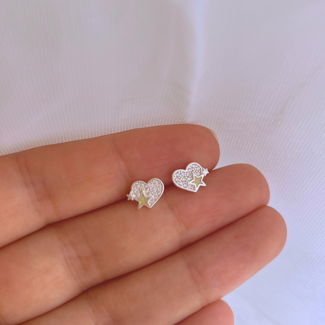 AROS CORAZÓN CIRCONES Y ESTRELLA ÓPALO