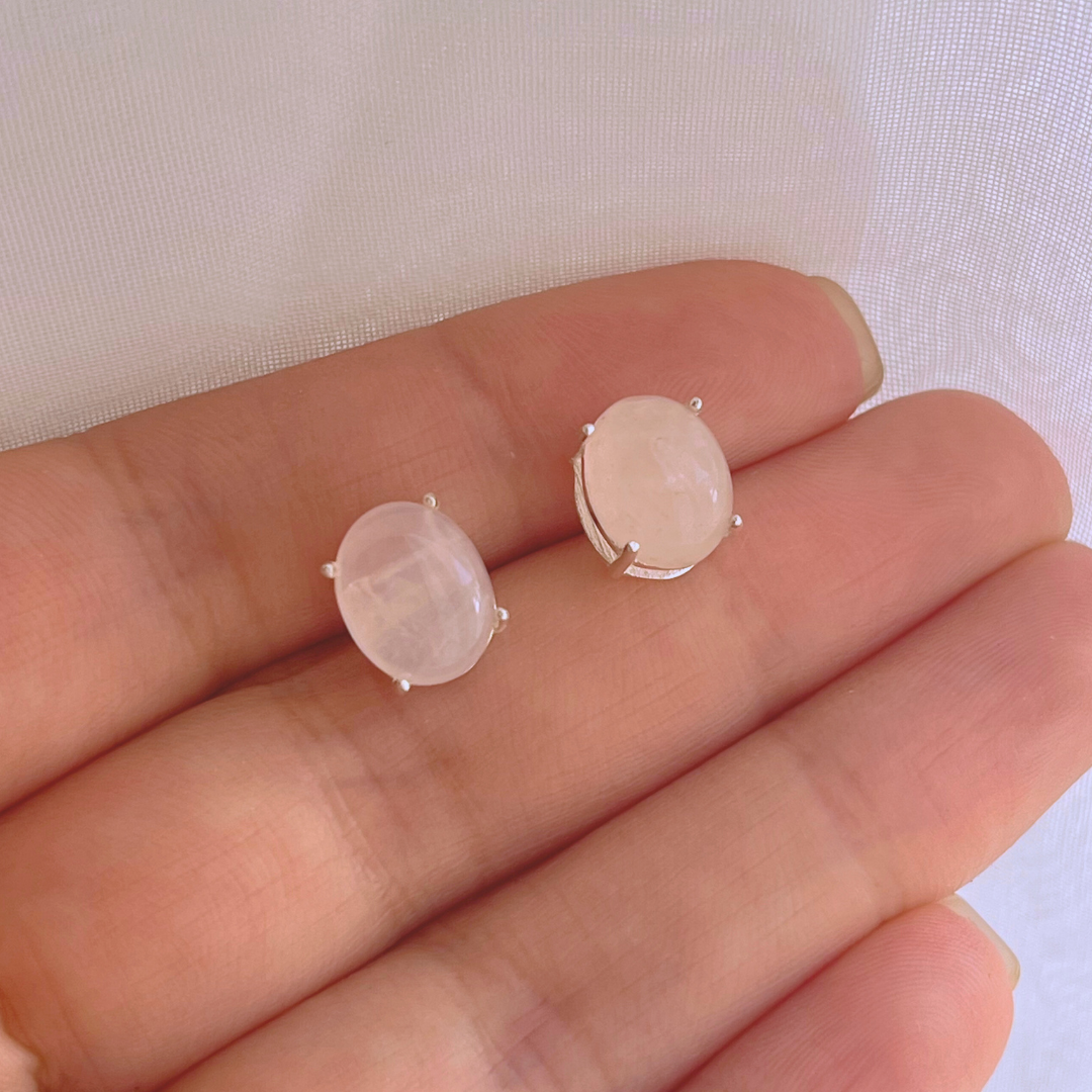 AROS ÓVALOS PIEDRA CUARZO ROSA