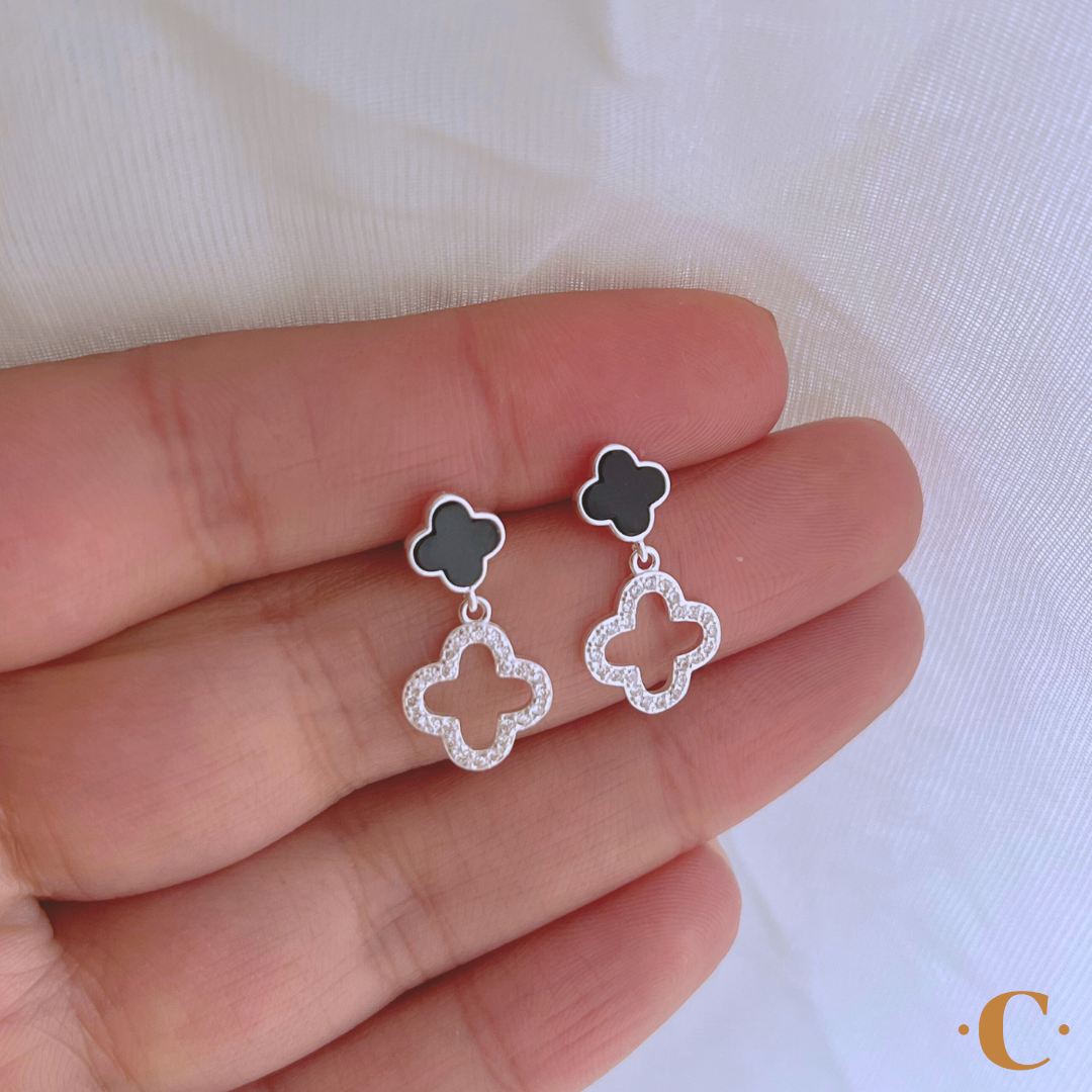 AROS DOBLE TRÉBOL ONIX Y CIRCONES