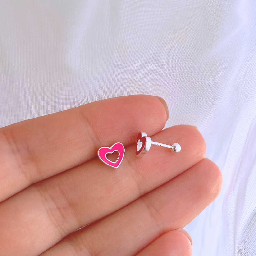 AROS CON TOPE CORAZÓN FUCSIA