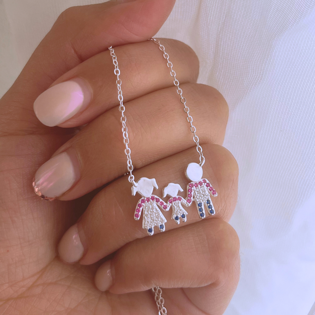 COLLAR FAMILIA MAMÁ, HIJA Y PAPÁ CIRCONES _ 43+3 CM