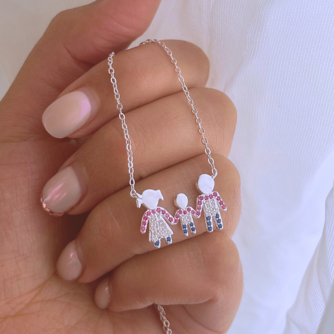 COLLAR FAMILIA MAMÁ, HIJO Y PAPÁ CIRCONES _ 43+3 CM