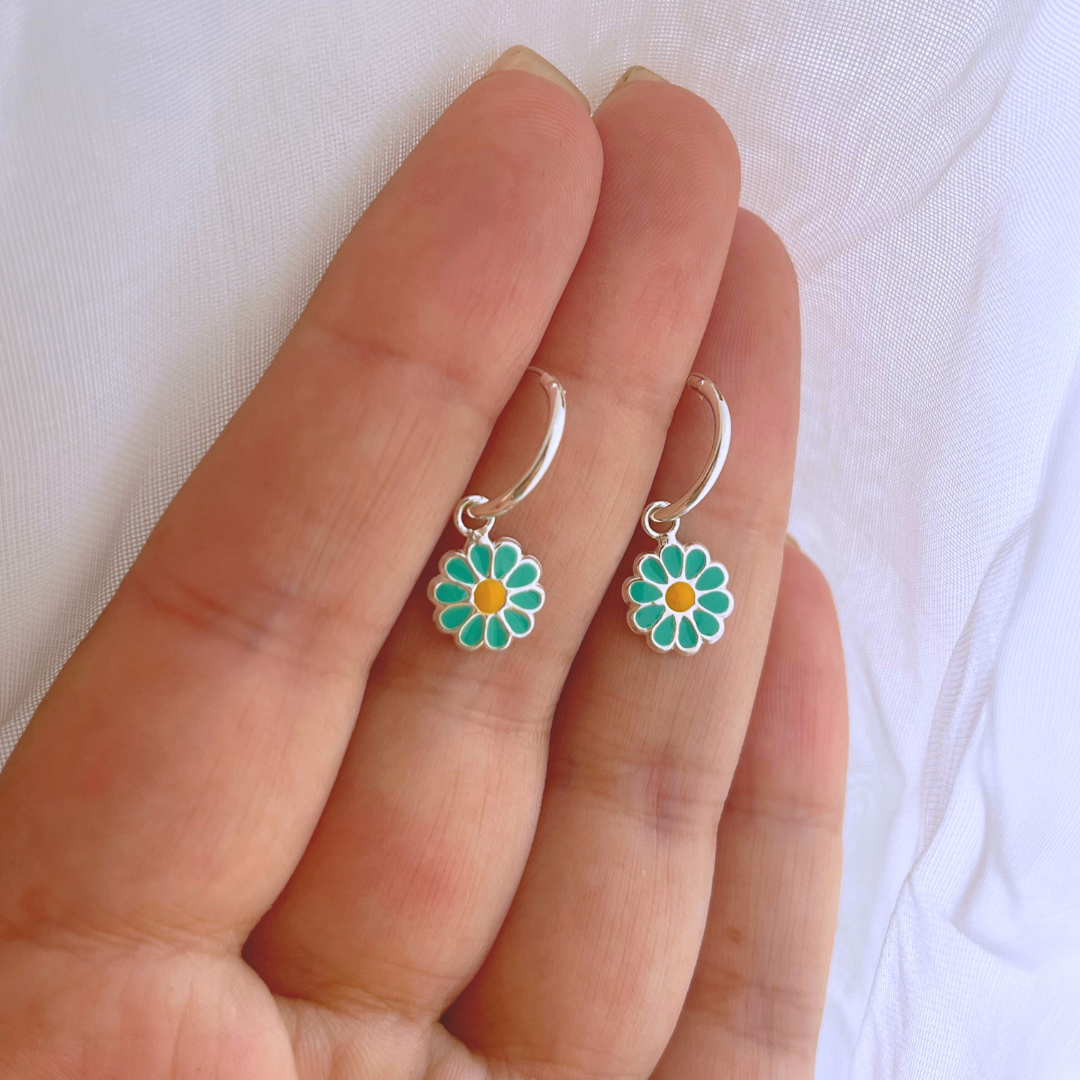 ARGOLLAS FLOR ESMALTADA VERDE