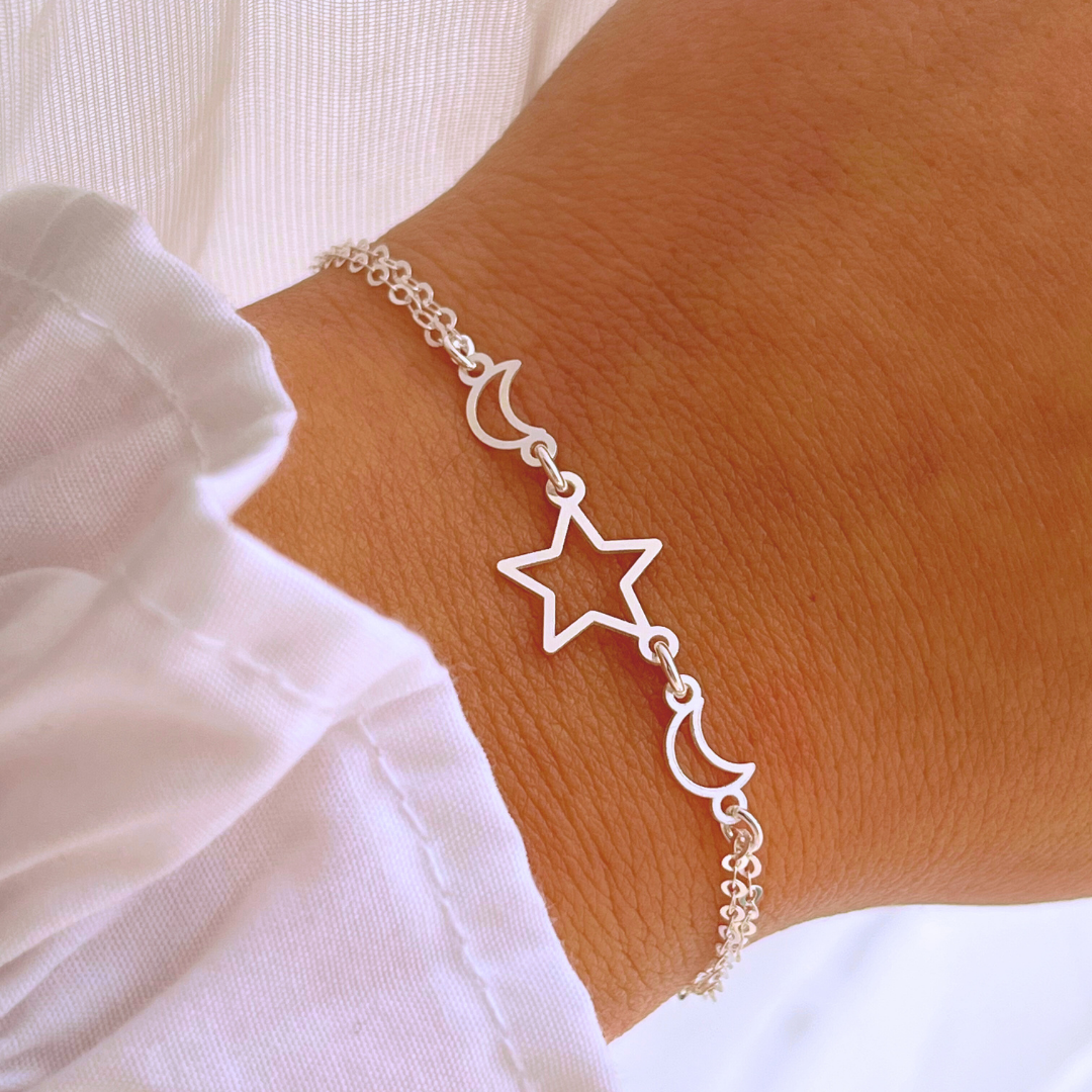 PULSERA DOBLE, ESTRELLA Y LUNAS