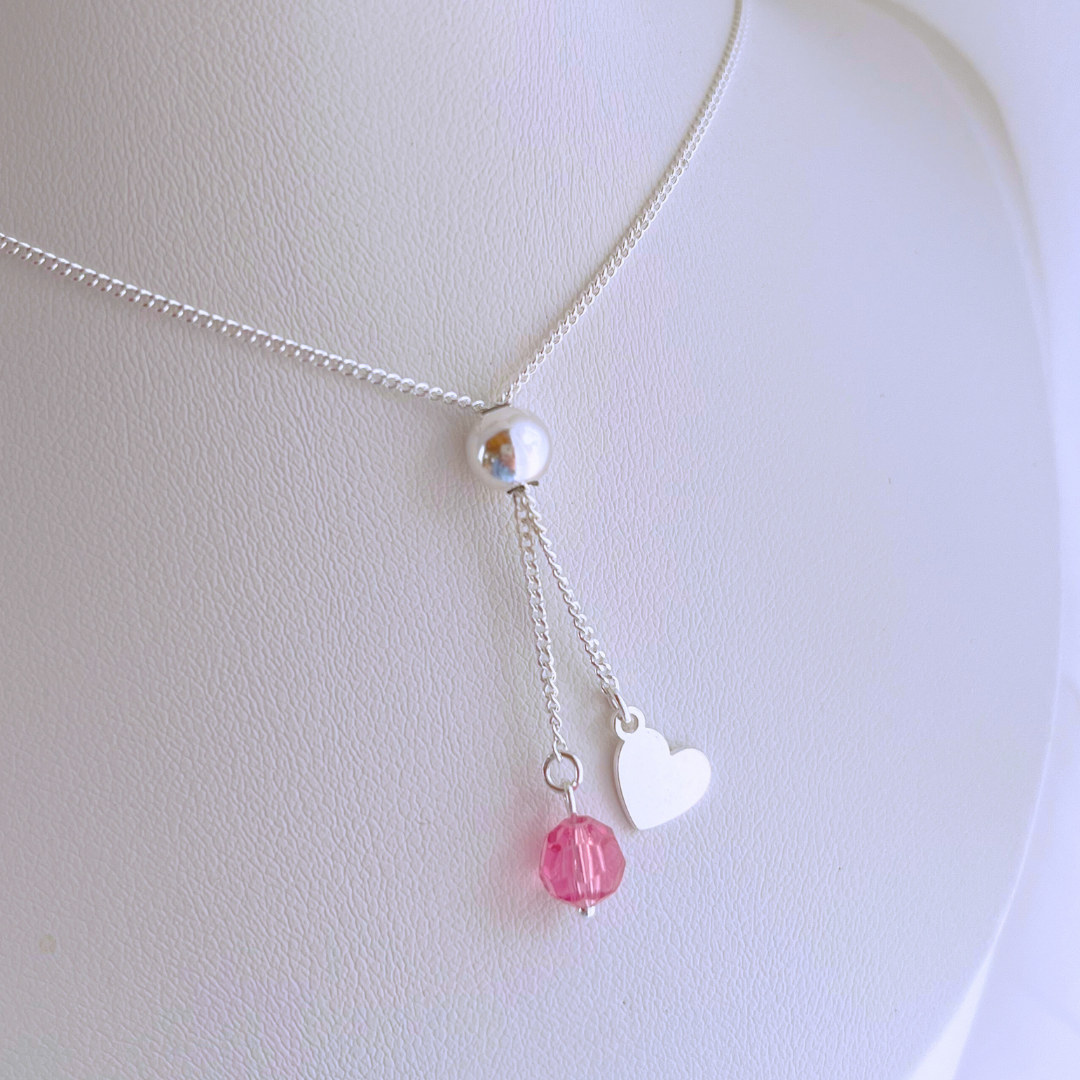 COLLAR CRISTAL ROSA Y CORAZÓN