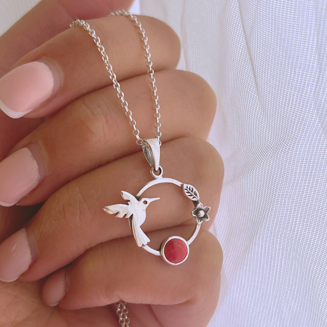 COLLAR COLIBRÍ Y PIEDRA JADE
