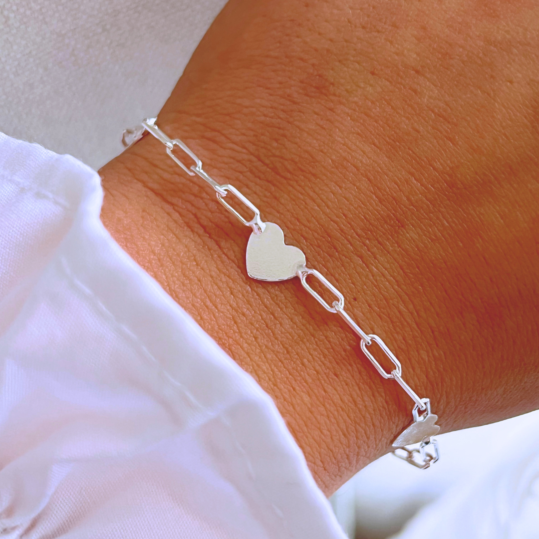 PULSERA ESLABONES Y CORAZONES _ 19+2.5 CM