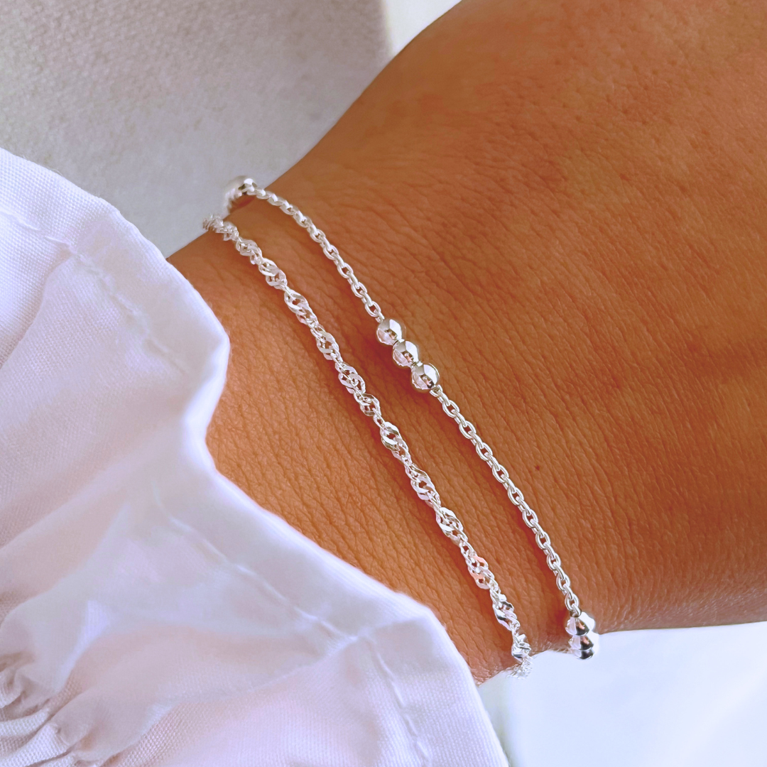 PULSERA DOBLE SINGAPUR Y TRADICIONAL ESFERAS _ 19+3 CM
