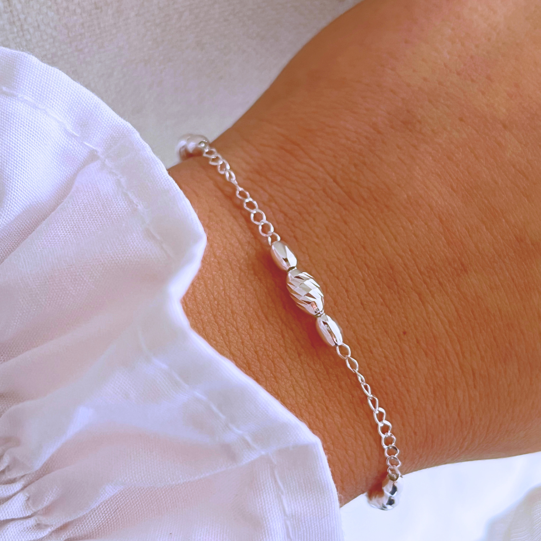 PULSERA ÓVALOS LISOS Y FACETADOS _ 18+3 CM