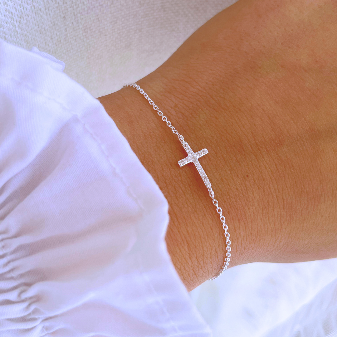 PULSERA CRUZ CIRCONES _ 17+2.5 CM