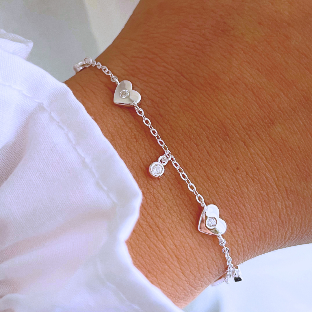 PULSERA CORAZONES CIRCONES _ 17+3 CM