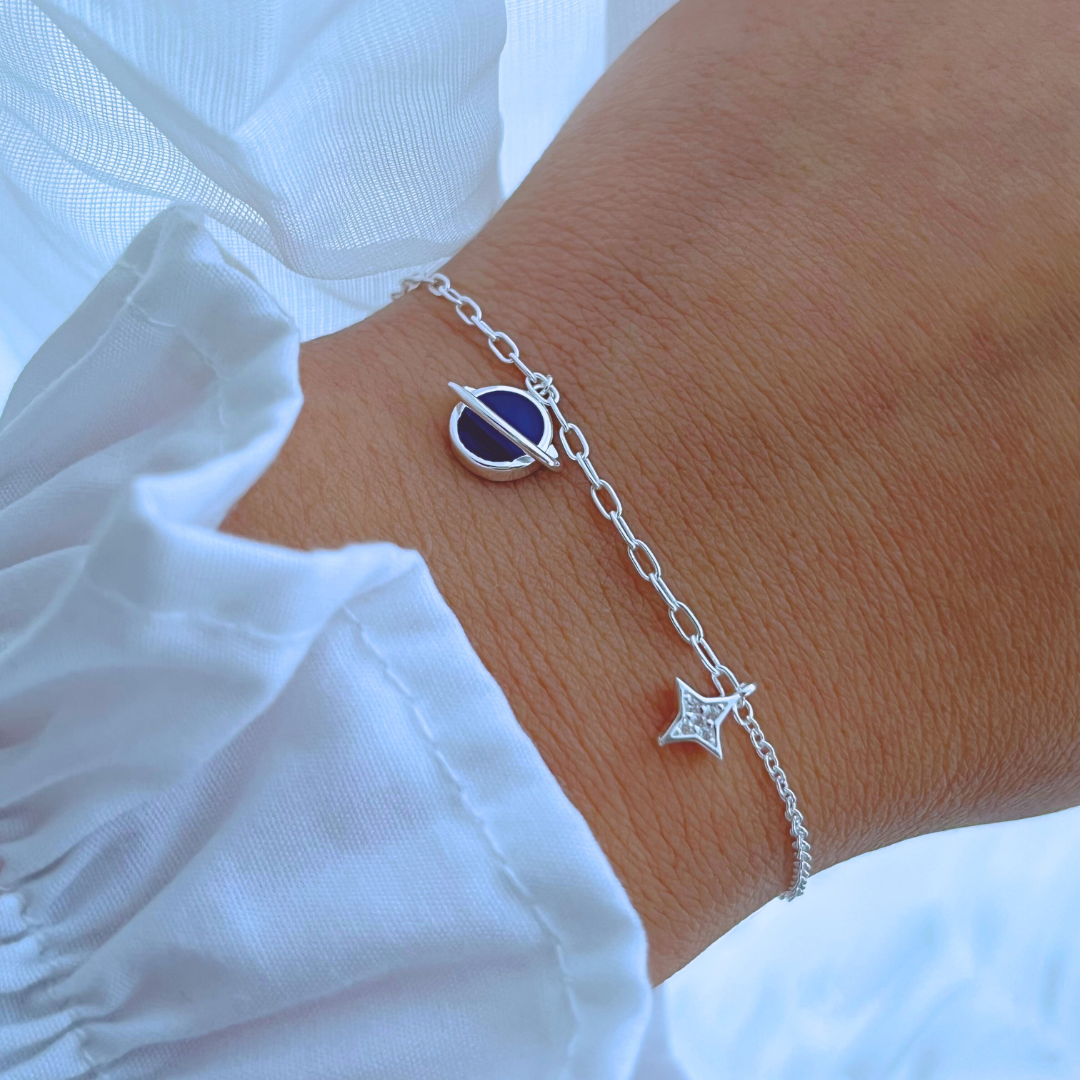 PULSERA PLANETA Y ESTRELLA CIRCONES