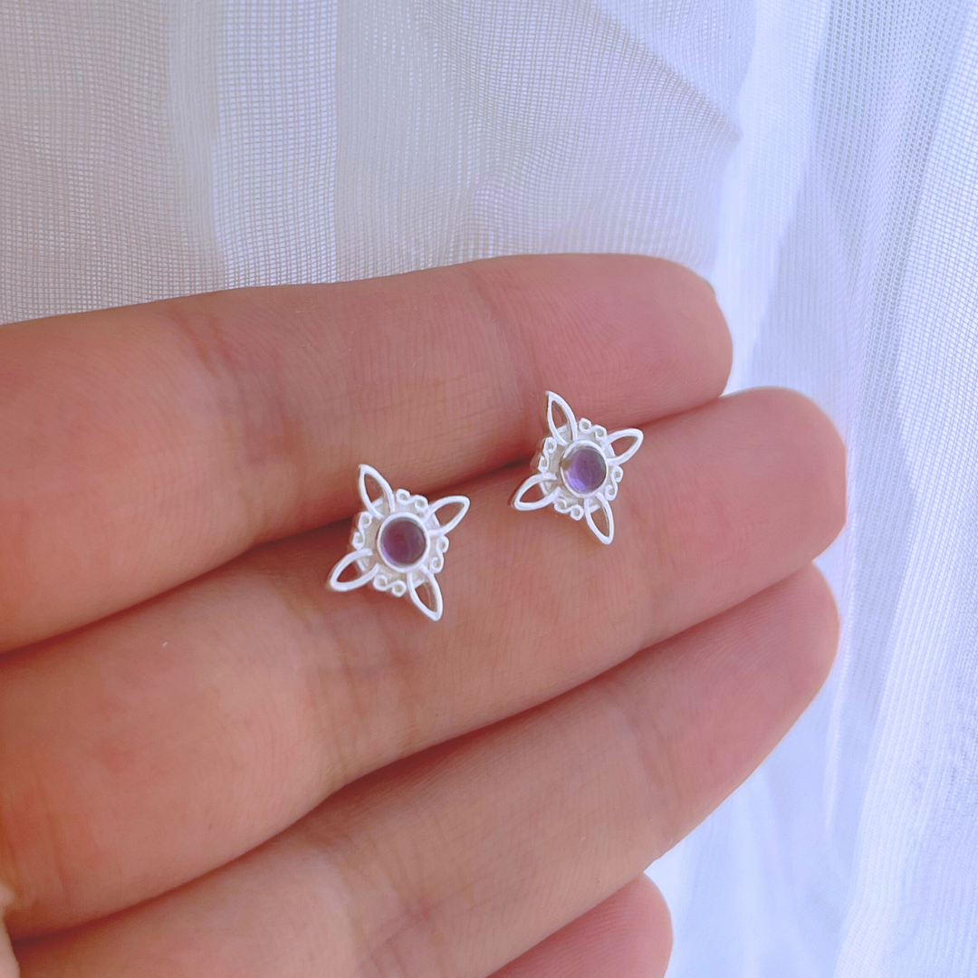 AROS NUDO DE BRUJA Y PIEDRA AMATISTA