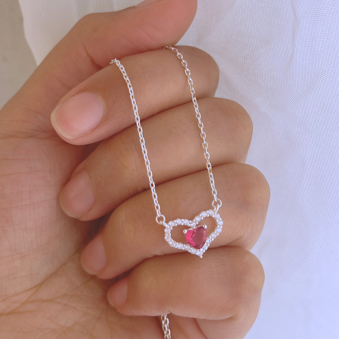 COLLAR CORAZÓN CIRCÓN RUBÍ Y MICROCIRCONES