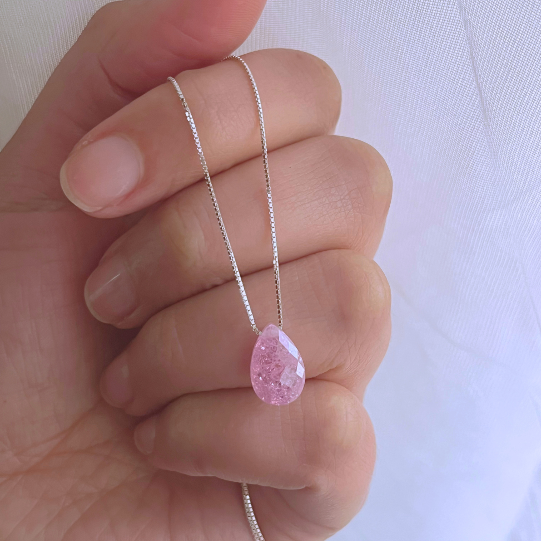 COLLAR GOTA CRISTAL FACETADO ROSA _ 39 Y 42 CM