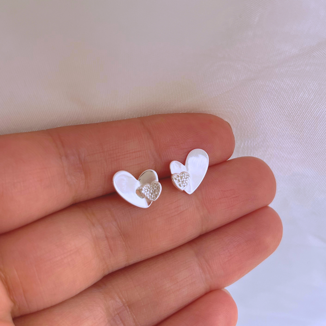 AROS DOBLE CORAZÓN LISO Y CIRCONES