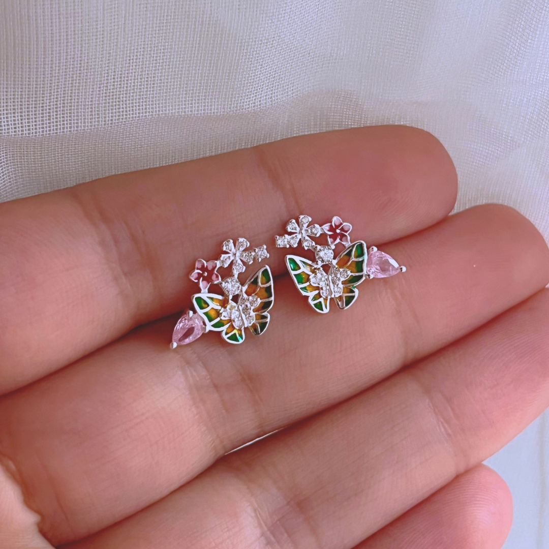 AROS MARIPOSAS ESMALTADAS Y CIRCÓN ROSA FRANCIA