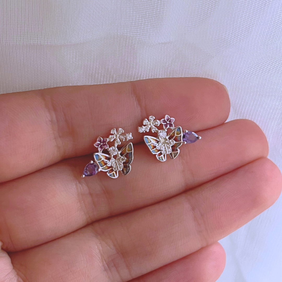 AROS MARIPOSAS ESMALTADAS Y CIRCÓN AMATISTA