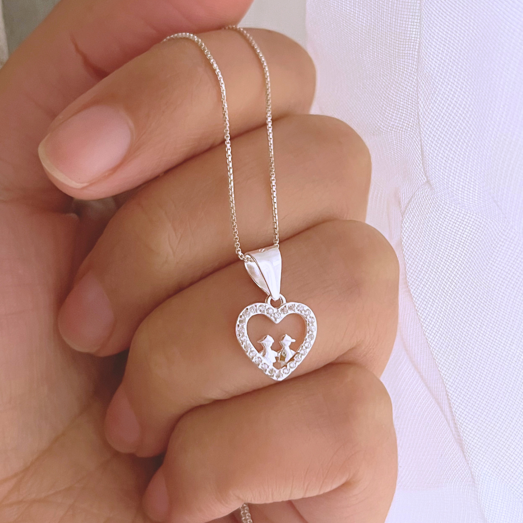 COLLAR CORAZÓN CIRCONES DOS NIÑOS _ 50 CM